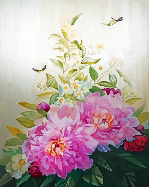 Pink Peonies And Butterflies Diamond Paintings