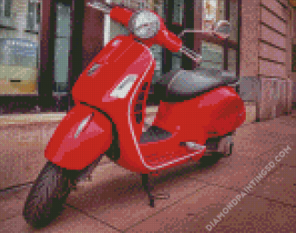 Red Moped Motorcycle Diamond Paintings