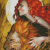 African Redhead Girl With Lion Art Diamond Paintings