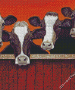 Cows By The Fence Diamond Paintings