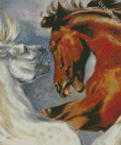 Fighting Horses Art Diamond Paintings