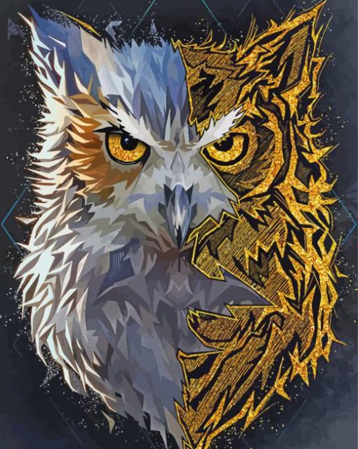 Half Owl And wolf Diamond Paintings