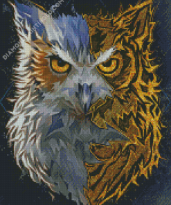 Half Owl And wolf Diamond Paintings