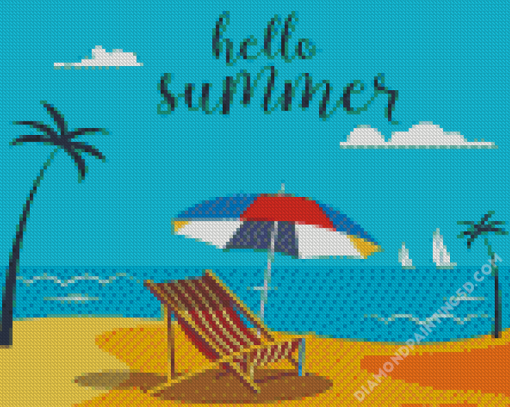 Hello Summer Tropical Beach Poster Diamond Paintings