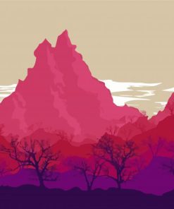 Illustration Pink Mountains Diamond Paintings