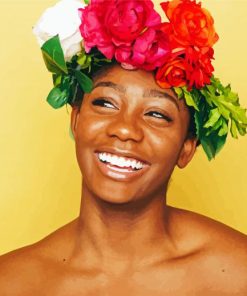 Laughing Woman With Flowering Head Diamond Paintings