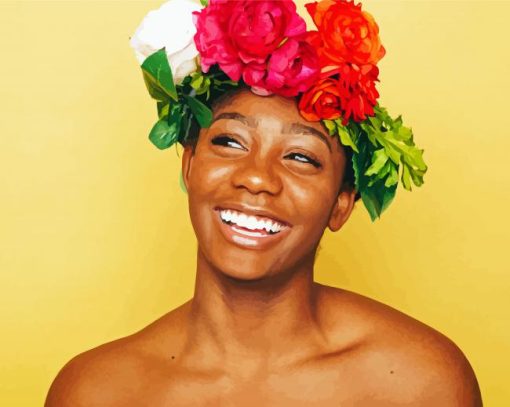 Laughing Woman With Flowering Head Diamond Paintings