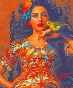 Parrot And Lady Art Diamond Paintings