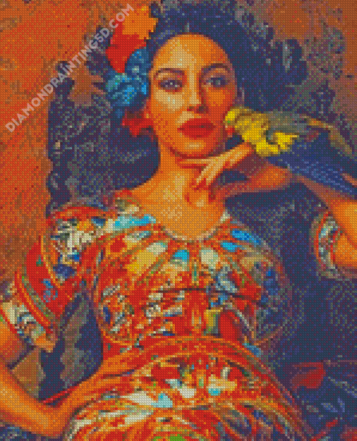 Parrot And Lady Art Diamond Paintings