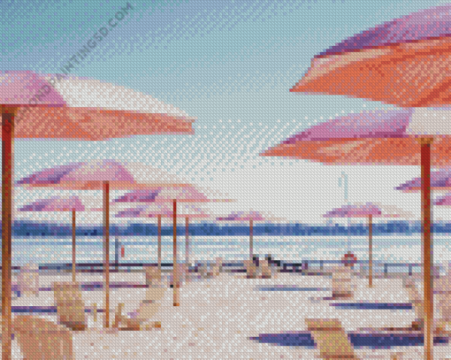Pink Umbrellas In Toronto Beach Diamond Paintings