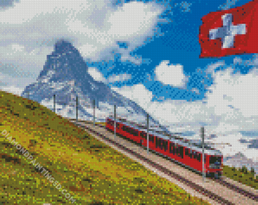Red Train In Alps Diamond Paintings