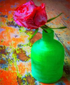Single Rose In Green Vase Diamond Paintings