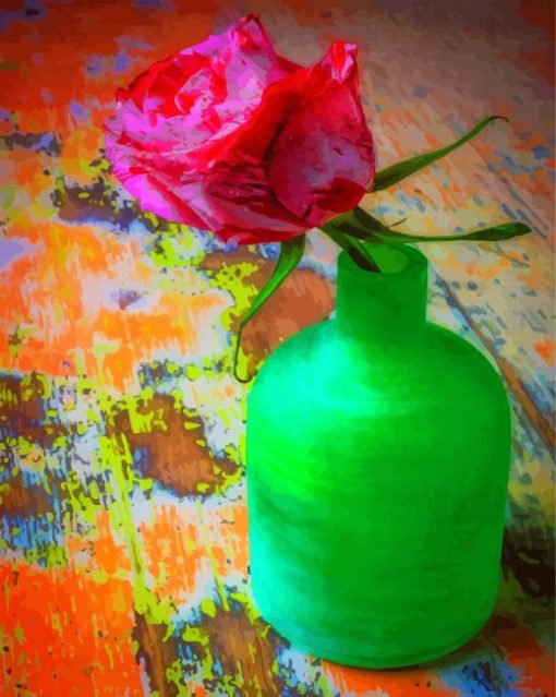 Single Rose In Green Vase Diamond Paintings