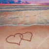 Beautiful Beach With Hearts In Sand Diamond Paintings