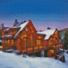 Cabin In The Mountains At Dusk Surrounded By Snow Diamond Paintings