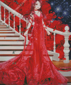 Girl In Red Dress Diamond Paintings