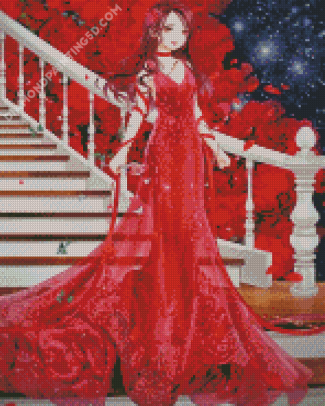 Girl In Red Dress Diamond Paintings