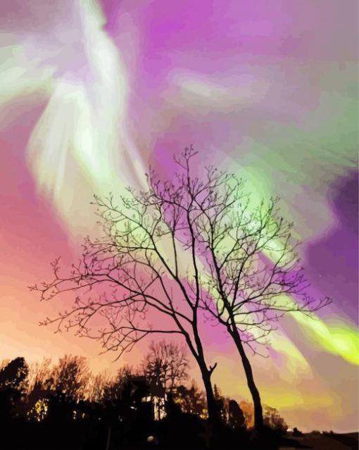 Green And Purple Aurora Diamond Paintings