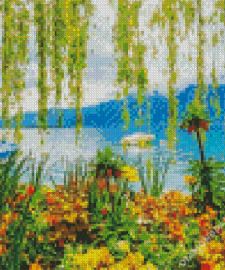Mesmerizing Lake And Flowers Diamond Paintings