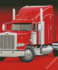 Red Peterbilt Semi Truck Diamond Paintings