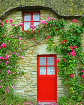 Red Flowering Door Diamond Paintings