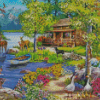 Spring Peace River Cabin Diamond Paintings