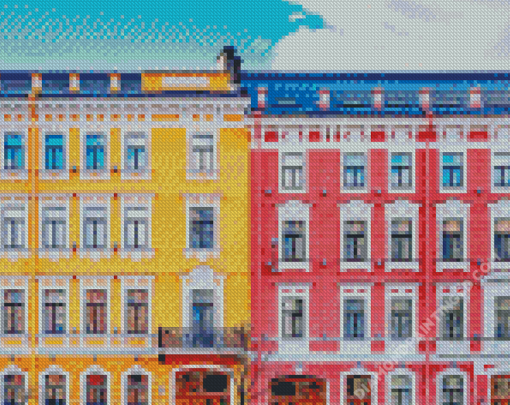 Yellow And Pink Building Diamond Paintings