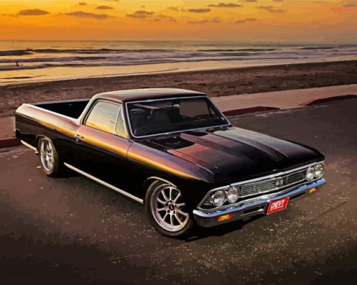 Black Chevrolet El Camino By Sea Diamond Paintings