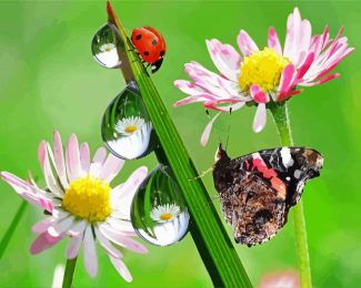 Butterfly And Ladybug On Flower Diamond Paintings