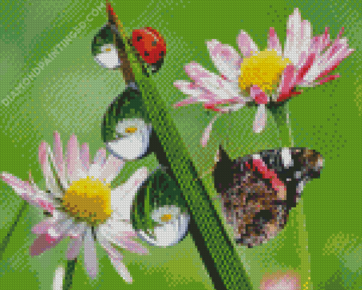 Butterfly And Ladybug On Flower Diamond Paintings