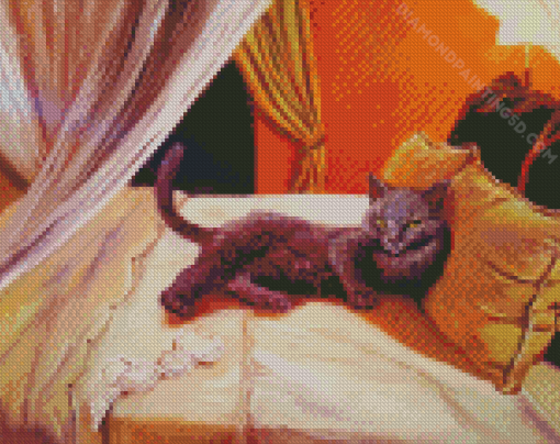 Cat On Bed Diamond Paintings