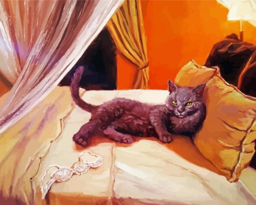 Cat On Bed Diamond Paintings