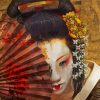 Geisha With Hand Fan Diamond Paintings