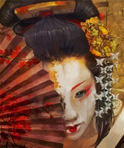 Geisha With Hand Fan Diamond Paintings