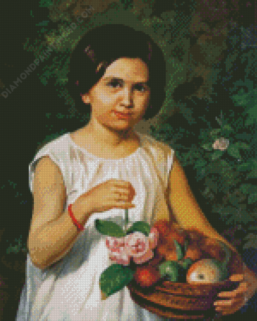 Girl Holding Basket Diamond Paintings