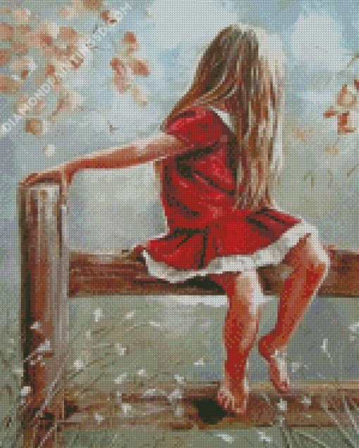 Girl In Red Dress Diamond Paintings