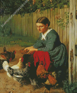 Girl With Chickens Diamond Paintings