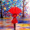 Girl With Red Umbrella Under Rain Art Diamond Paintings