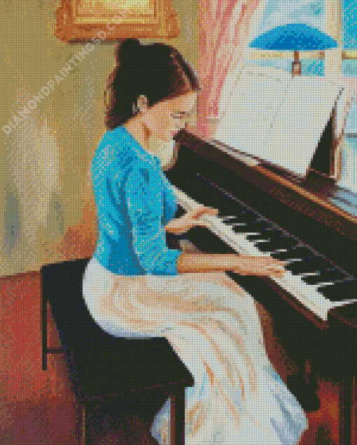 Lady And Her Piano Diamond Paintings