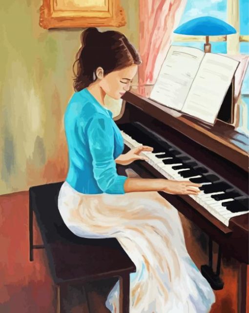 Lady And Her Piano Diamond Paintings