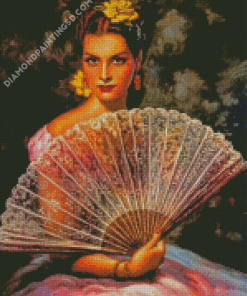 Spanish Woman With Hand Fan Diamond Paintings