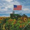 Tractor With Sunflowers Field Diamond Paintings