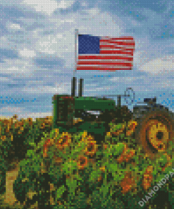 Tractor With Sunflowers Field Diamond Paintings
