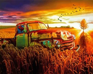 Classic Chevy Truck In The Sunset Diamond Paintings