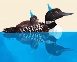 Cute Loon With Baby Diamond Paintings