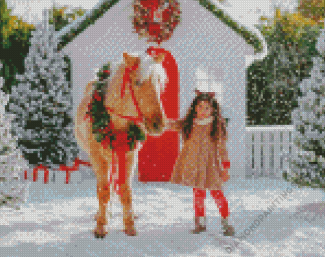 Cute Girl Christmas Horse Diamond Paintings
