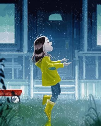 Happy Girl Singin In Rain Diamond Paintings