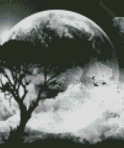 Moon And Trees Black And White Diamond Paintings