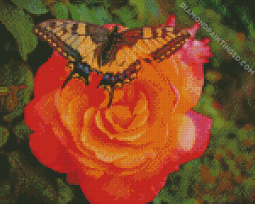 Orange Rose Butterfly Diamond Paintings