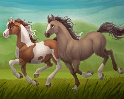 Running Cartoon Horse Diamond Paintings